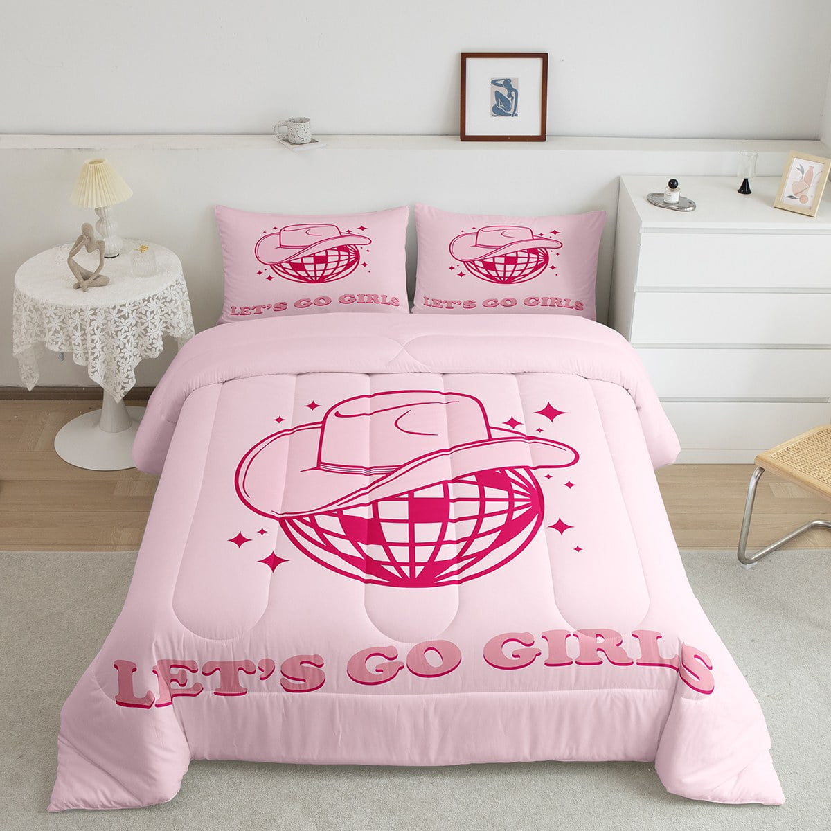 Pink Cowgirl Bedding Set Retro Pink Preppy Western Howdy Cowgirl Comforter Set Lamp Ball Bedding ...