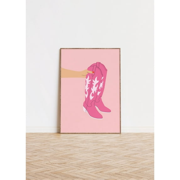Pink Cowgirl Boots Art Poster Trendy Western Decor Poster Decor For Living Room Bedroom, Unframed Poster Size 8x12 F03.1.14l1916