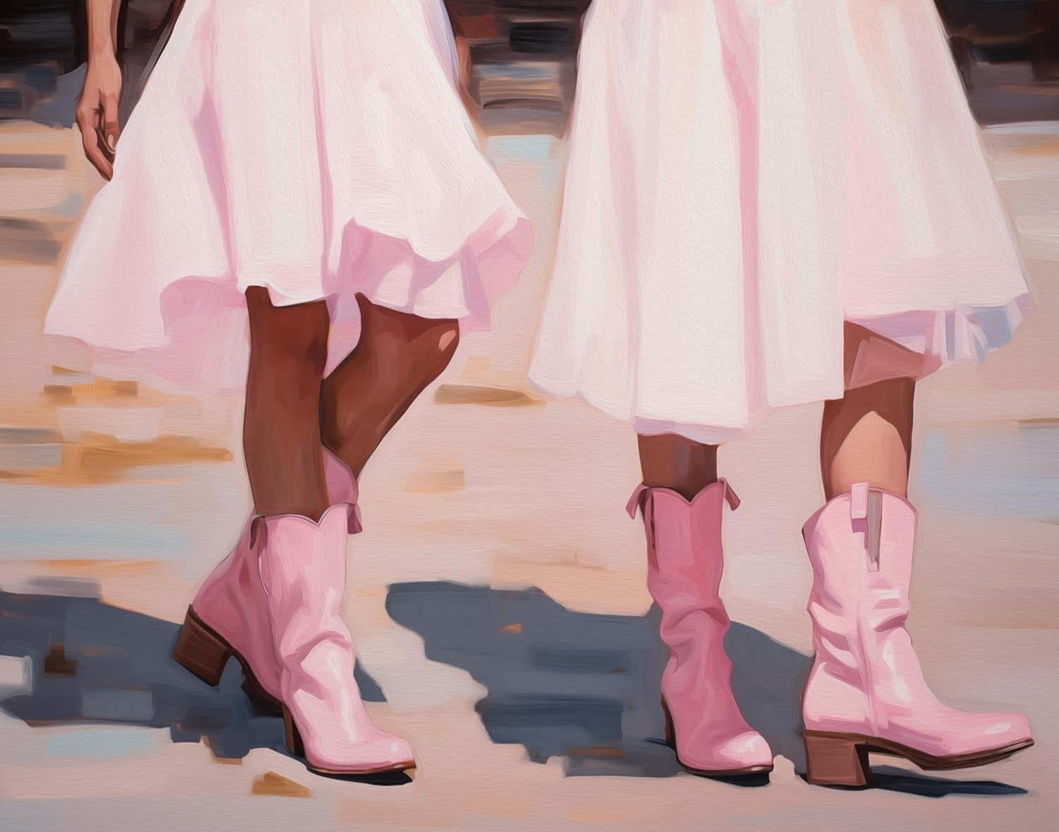Pink Cowgirl Boots and Dress Painting Poster: Western Charm, Cowgirl ...