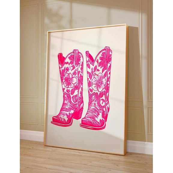 Pink Cowgirl Boots Poster, Coastal Cowgirl Wall Art, Girly Western Decor, Trendy College Apartment Artwork, Preppy Dorm Room, 16x24 UNFRAMED