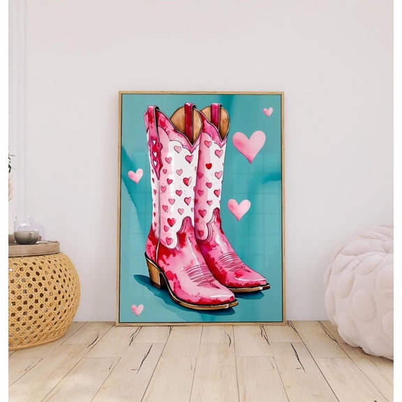 Pink Cowgirl Boots Western Coquette Wall Art, Unframed Paper Print Size 8x12