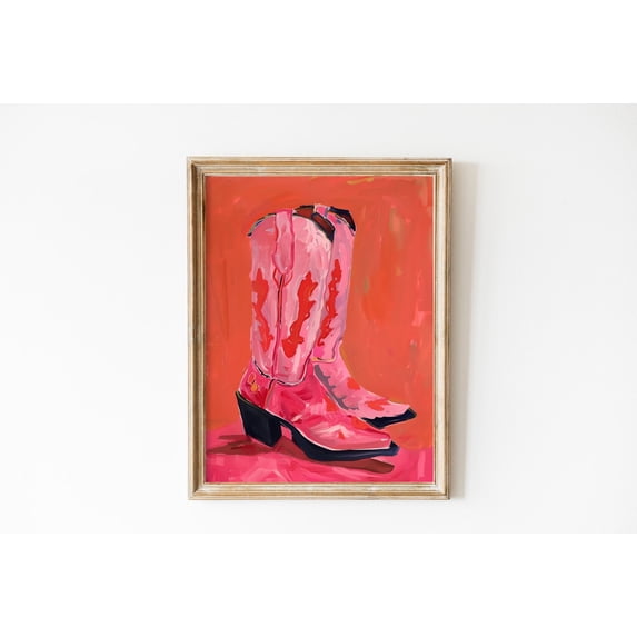 Pink Cowgirl Boots Western Dorm Home Wall Decoration, Unframed Canvas 16x20in