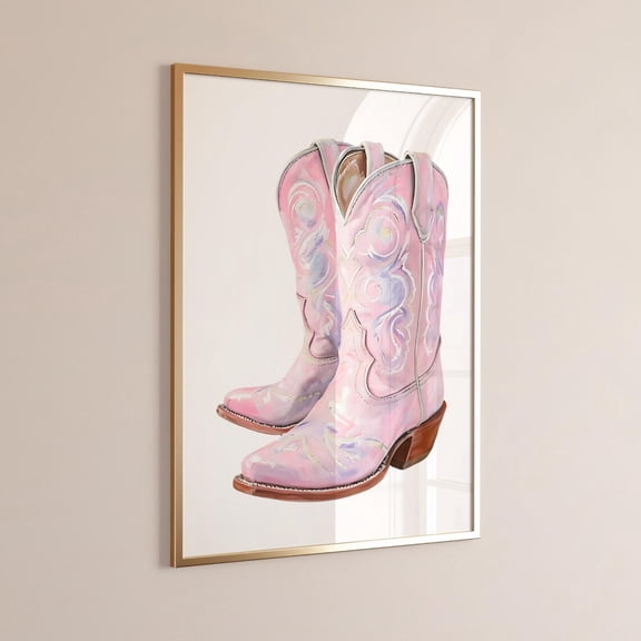 Pink Cowgirl Boots Western Summer Wall Art, Unframed Paper Print Size 8x12