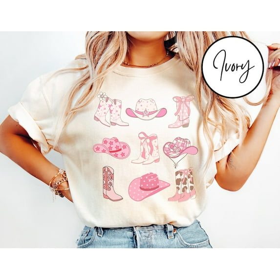 Pink Cowgirl Boots and Hat Shirt Country Concert Tee Western Graphic Tee Cute Country Shirt Cowgirl Boots Tee Cowgirl Shirt