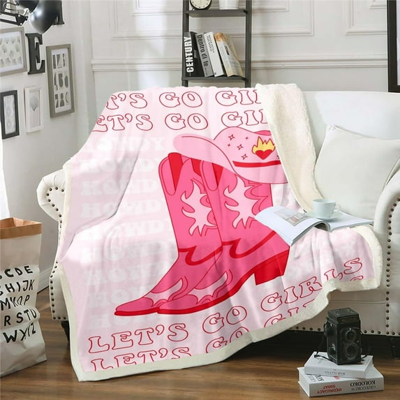 Pink Cowgirl Fleece Blanket,Cowgirl Gifts for Girls Western Throw Blanket for Bed Couch Baby 30"X40",Cowboy Boots Hat Sherpa Blanket for Kids Women Wild West Theme Flannel Blanket Soft Lightweight