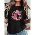thumbnail image 1 of Pink Cowgirl Glitter Western Rodeo Retro Cowboy Boot Unisex T-Shirt V90239, up to Size 5XL, 1 of 2