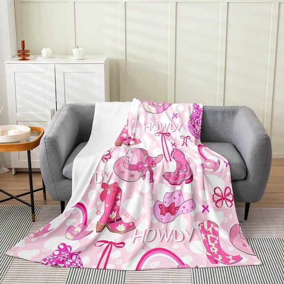 Pink Cowgirl Hat And Boots Western Throw Blanket For Bed Sofa Couch