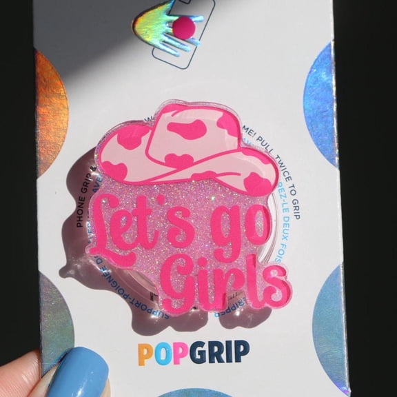 Pink Cowgirl Hat Resin Phone Grip: Sparkly Western Grip