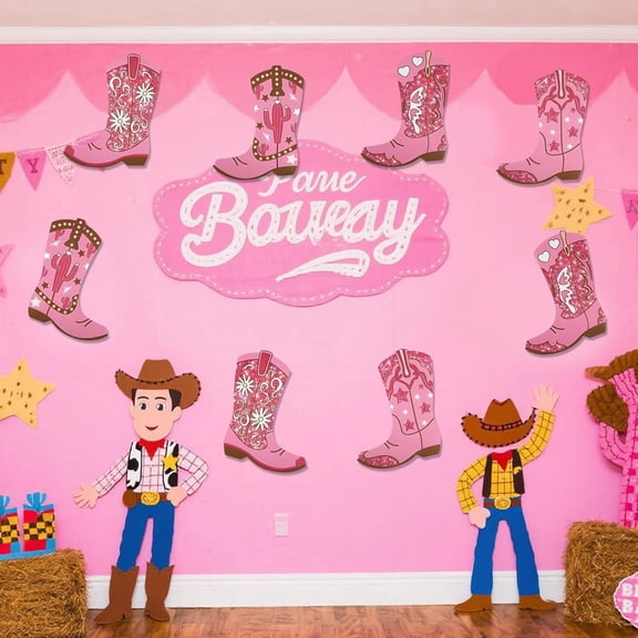 Pink Cowgirl Party Decorations 48pcs - Cowboy Boot Cutouts for Western Theme Birthday, Baby Shower, Wedding, Bulletin Board, Table Centerpiece Decor