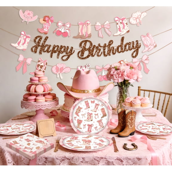 Pink Cowgirl Party Decorations Set - Sweet Western Theme for Birthday, Bachelorette & Girls' Gatherings