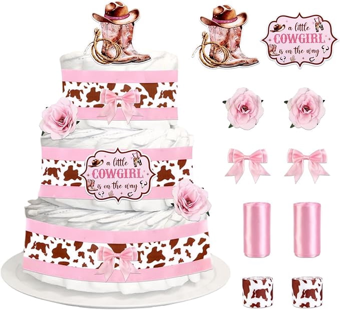 Pink Cowgirl Theme Diaper Cake Decorations for Baby Shower Party ...