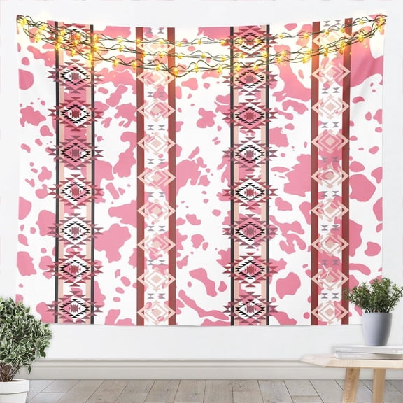 Pink Cowhide Pattern Tapestry Animal Skin Print Tapesrties Dcor Living Room Bedroom Bohemian Geometric Wall Hangings Art Indian Exotic Tapestry Wall Hanging for Home Decor 59.1x82.7