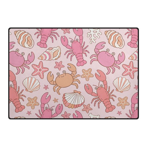 Pink Crab Lobster Pattern Area Rug 80x58 Inch Non Slip Absorbent Soft for Living Room Dining