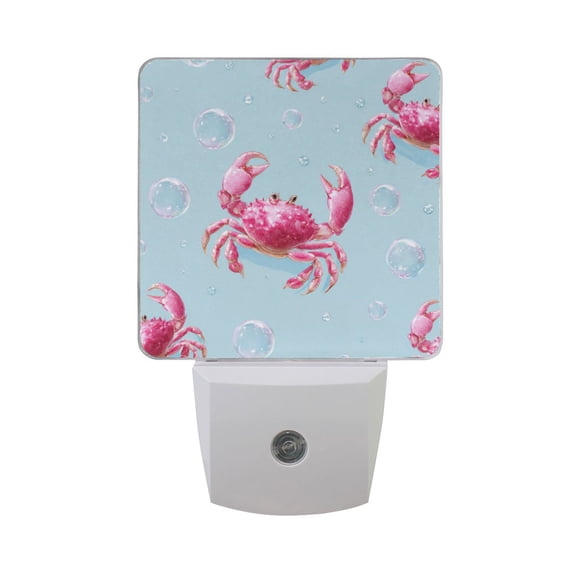 Pink Crabs Watercolor Bubbles LED Night Light with Smart Sensor Plug Into Wall Dusk to Dawn 2 packs