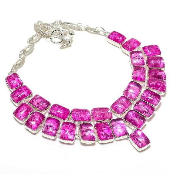 Pink Crack Crystal Gemstone Necklace Adjustable Chain Decent Jewelry 18" BN 7009