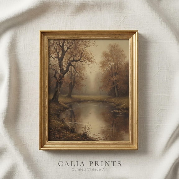 Autumn Pond Reflection Dark Academia Poster, Unframed Size 12x18