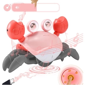 Pink Crawling Crab Toy 2.0 - Running Cute Sensory Crab Infant Girl month Gift Development Learning Crawl Baby - Voice&Rate Control - Automatic inductive obstacle avoidance - Music&Light