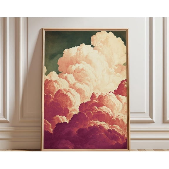 Pink Cream Sky Vintage Style Nature Surreal Cloud Wall Art Print, Unframed Paper Poster 16x20in