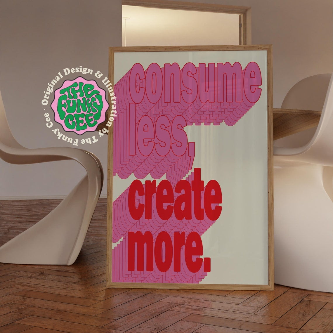 Pink Creative Wall Art Trendy Art Colorful Poster Typography Art Retro ...