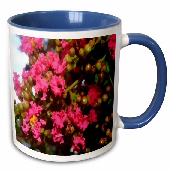 3drose, Pink Crepe Myrtle Flowers, 11oz Two-tone Blue Mug