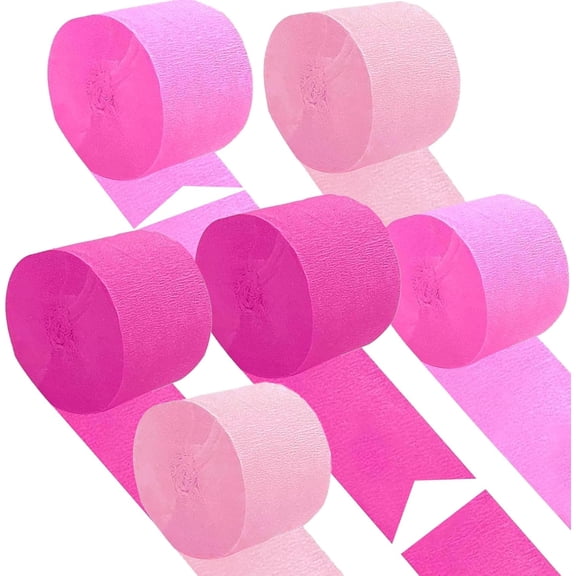 Pink Crepe Paper 6 Pcs Streamers for Party Decorations, Birthday Wedding DIY Crafts, Gift Wrapping Supplies