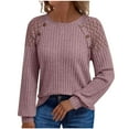 thumbnail image 1 of Pink Crochet Striped Plain Patchwork T Shirt for Women Summer Fall Lace Long Sleeve Boat Neck Spandex Tee Shirt Tops Women 2025 Clothes Fashion Y2K XL, 1 of 8