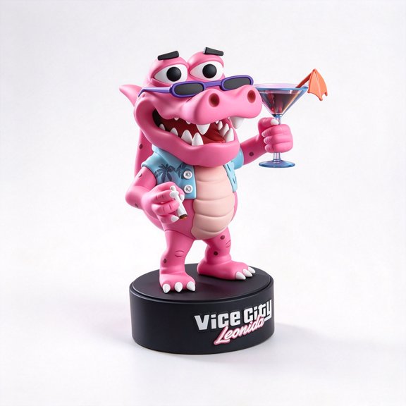 Pink Crocodile Character Statue, Vice City Collectible Figurine with Storage Base, PVC Desktop Ornament Gift for Game Fans