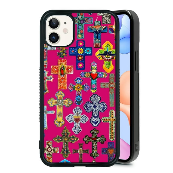 Pink Cross Flower for iPhone XR Case, Cute Aesthetic Artistic Jesus Shock-Absorbent Protective,Black