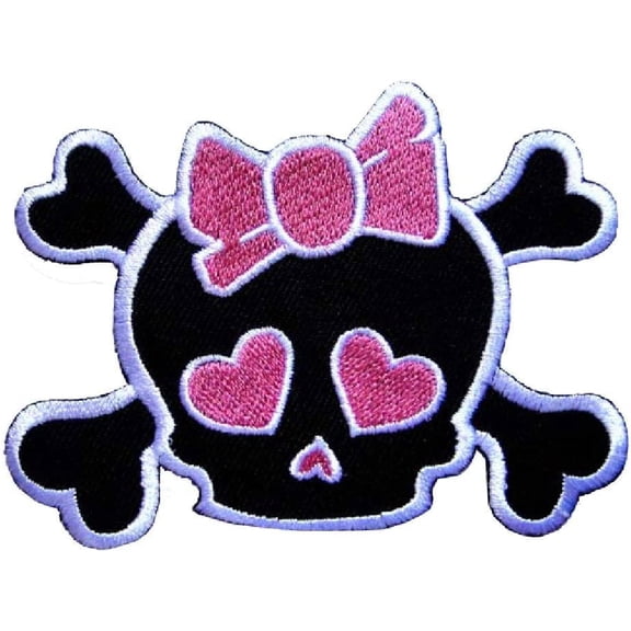 Pink Crossbones Skull Embroidered Iron on Patch Jacket Backpack
