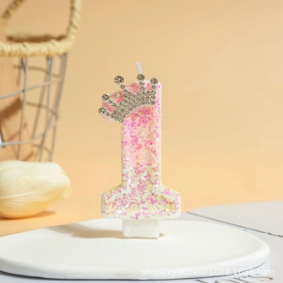 Pink Crown Digital LED Candle for Kids Birthday Cake Decoration Reusable Battery Operated Candle for First Birthday Party Supplies Princess Theme Cake Topper