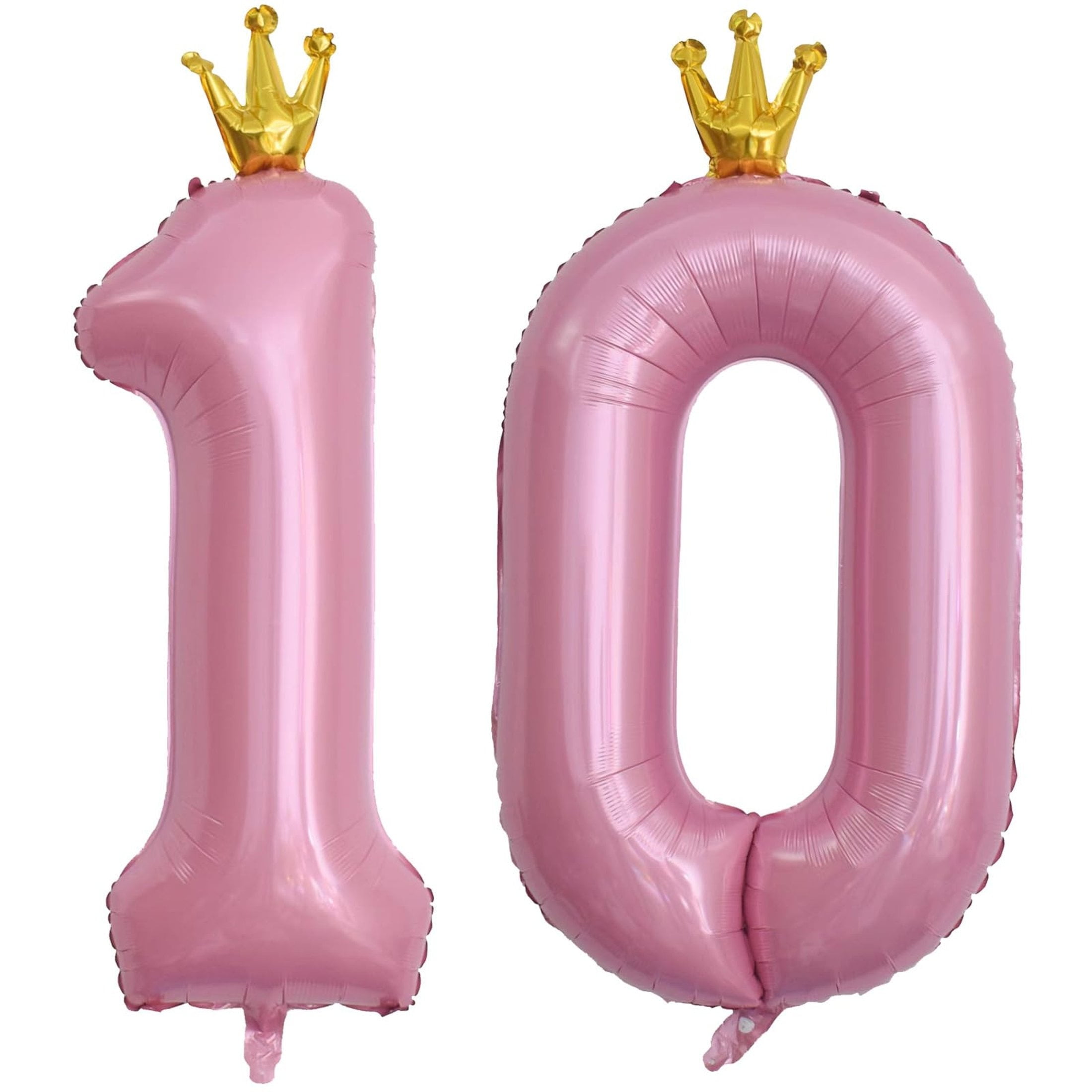 Pink Crown Number 10 Jumbo Balloons - 10th Birthday \u0026 Anniversary Party Decorations - Large 40 Inch Mylar Balloons - Set of 10