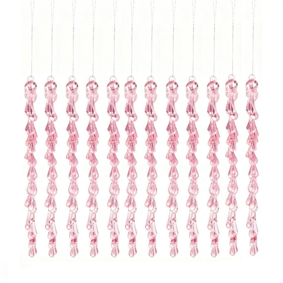Pink Crushed Ice Acrylic Pendants 12Pcs Transparent For Christmas Tree Decor Icicles Ornaments