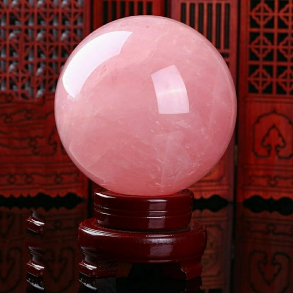 Pink Crystal Ball Ornament Rough Stone Energy Sphere Feng Shui Decoration for Love Attraction Marriage Fortune Home Display