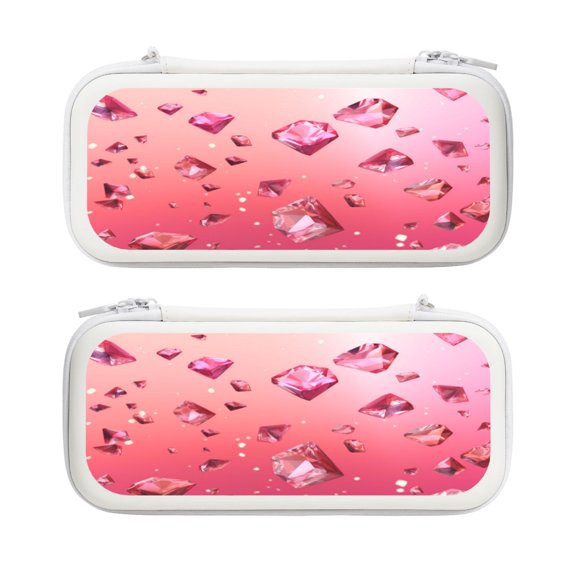 Pink Crystal, Carrying Case For Nintendo Switch & OLED Version, Eva Lightweight Shockproof Protective Pouch Case for Game Console & Accessories with 10 Game Card Slot & Wristband, White