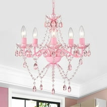 Pink Crystal Chandelier 5-Light Modern Crystal Chandelier Light Fixture Small Bedroom Chandelier for Girls
