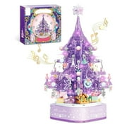 Purple Crystal Christmas Tree Building Blocks Set, 675 PCS Christmas Music Box Bricks Model Kit for Kid 6+ Holiday Gift
