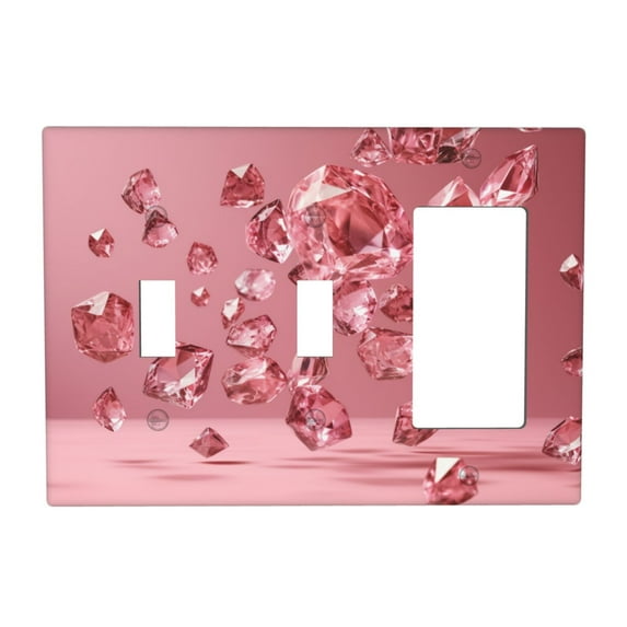 Pink Crystal Diamonds Switch Cover Decorative Wall Plate 3-Gang 2-Toggle 1-Decor Standard Size