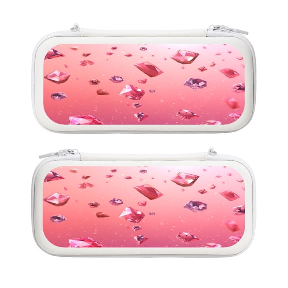 Pink Crystal Falling, Carrying Case For Nintendo Switch & OLED Version, Eva Lightweight Shockproof Protective Pouch Case for Game Console & Accessories with 10 Game Card Slot & Wristband, White