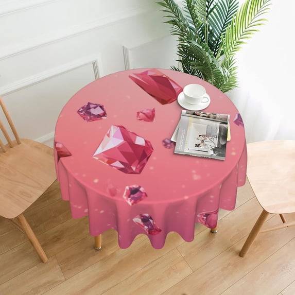 Pink Crystal Falling Round Tablecloth 60 Inch Polyester Table Cover Kitchen Dinning Washable Indoor Outdoor Party Wedding Picnic Holiday