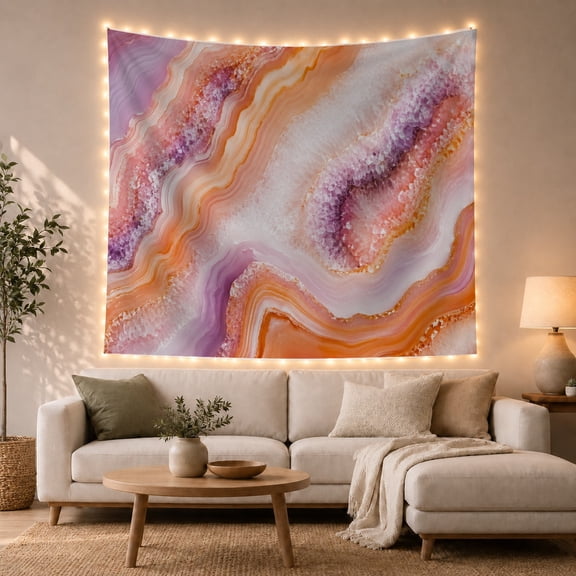 Pink Crystal Geode in Flowing Mineral Bands, Calming Abstract for Art Lovers, Mineral Wall Art, Housewarming Gift, Tapestry Wall Hanging for Bedroom and Living Room