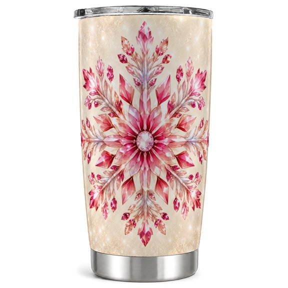Pink Crystal Snowflake Tumbler 20oz, Winter Stainless Steel Travel Cup