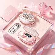 Pink Crystal Tech Set Popular butterfly wireless earbuds, pink in-ear design, noise cancellation & HiFi sound, ideal festival gift, no box included