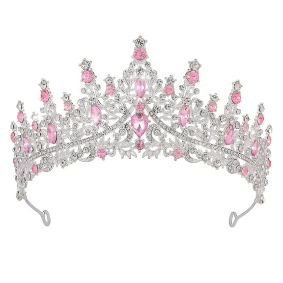 Pink Crystal Tiaras for Women Girls Princess Crowns for Christmas Halloween Birthday Wedding Cosplay Prom Costume
