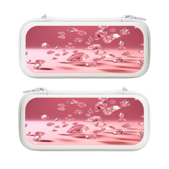 Pink Crystals, Carrying Case For Nintendo Switch & OLED Version, Eva Lightweight Shockproof Protective Pouch Case for Game Console & Accessories with 10 Game Card Slot & Wristband, White