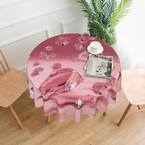 Pink Crystals Round Tablecloth 60 Inch Polyester Table Cover Kitchen Dinning Washable Indoor Outdoor Party Wedding Picnic Holiday