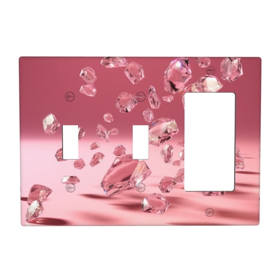 Pink Crystals Switch Cover Decorative Wall Plate 3-Gang 2-Toggle 1-Decor Standard Size