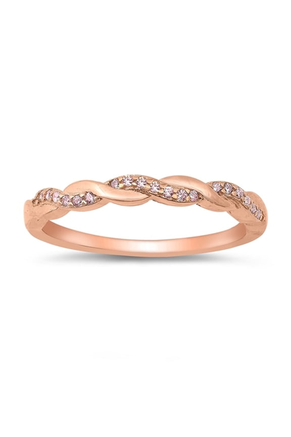 Pink Cubic Zirconia Half Way Braided Band Ring Rose Gold-Tone Sterling Silver Size 6