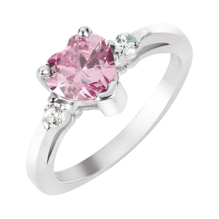 Pink Cubic Zirconia Heart Promise Ring 925 Sterling Silver Size 15