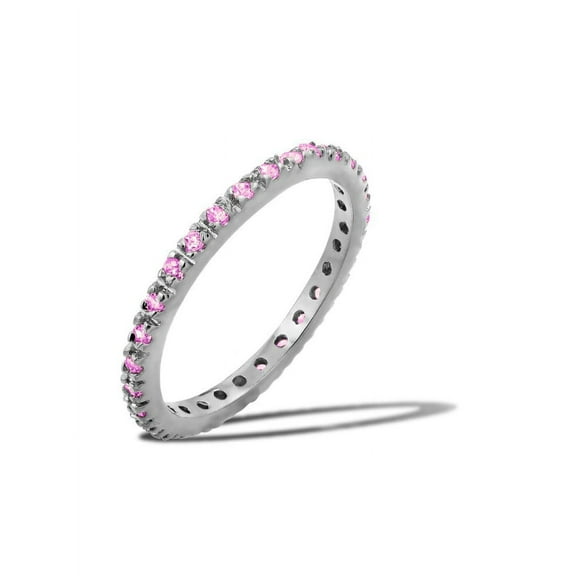 Pink Cubic Zirconia October Birthstone Inlay Eternity Ring Sterling Silver Size 7