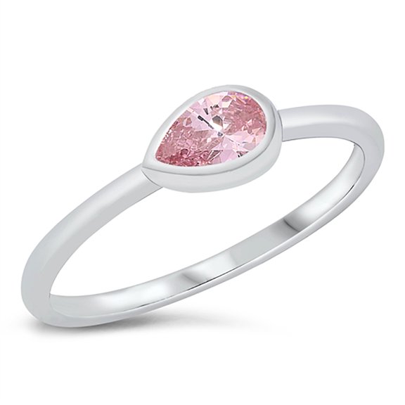 Pink Cubic Zirconia Sideways Teardrop Ring Sterling Silver Size 7